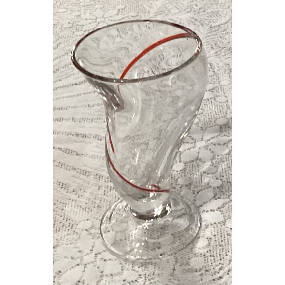 Pier 1 Infused Blown Red Swirline Tornado Tall Footed Glassware - Picture 2 of 9